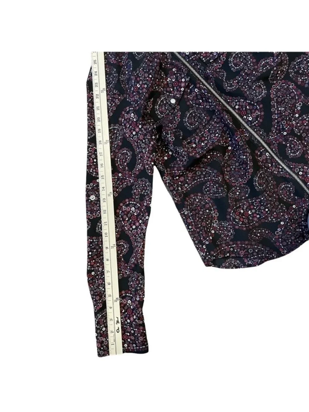 Michael Kors Black Purple Floral Blouse Paisley Long Sleeve Lock Zipper SMALL